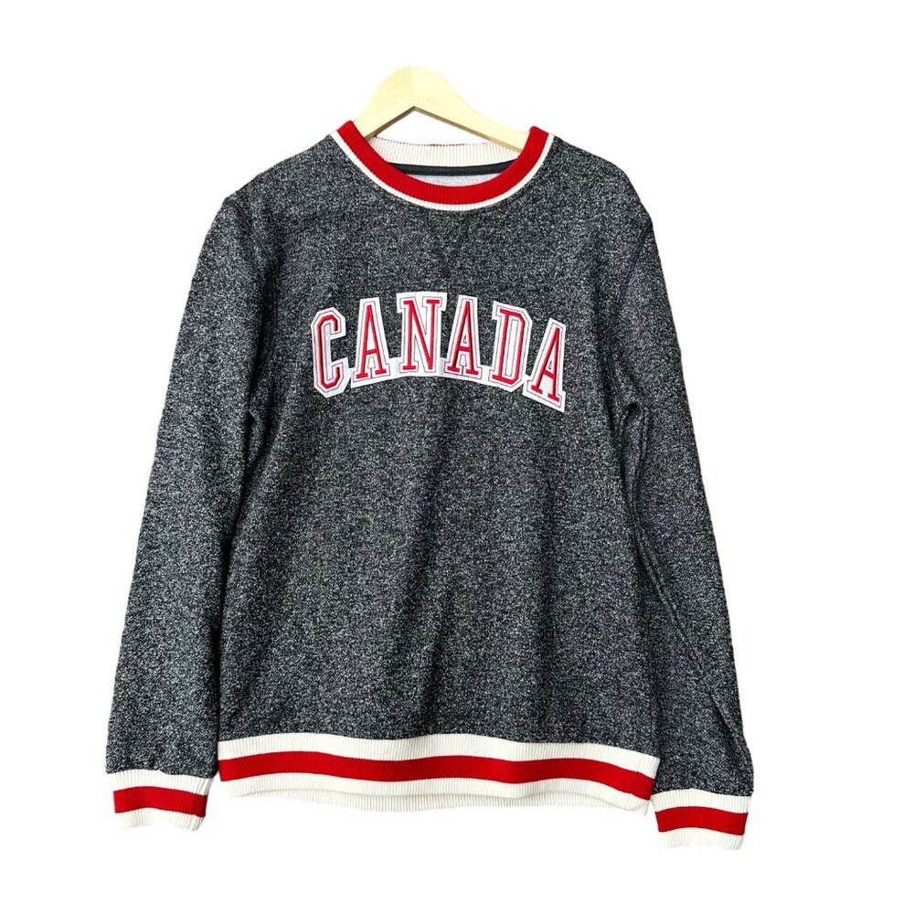 ATC All Things Canada Grey Red Spellout Pullover Sweater Men's Size Small Cozy